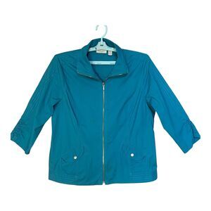 Weekends by Chico's Jacket Womens Size 2 US L Blue Full Zip High Neck Activewear